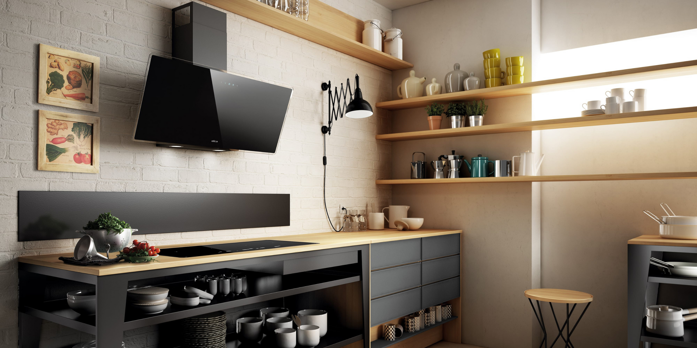 Hotte cuisine Elica murale SHIRE noir 90 cm