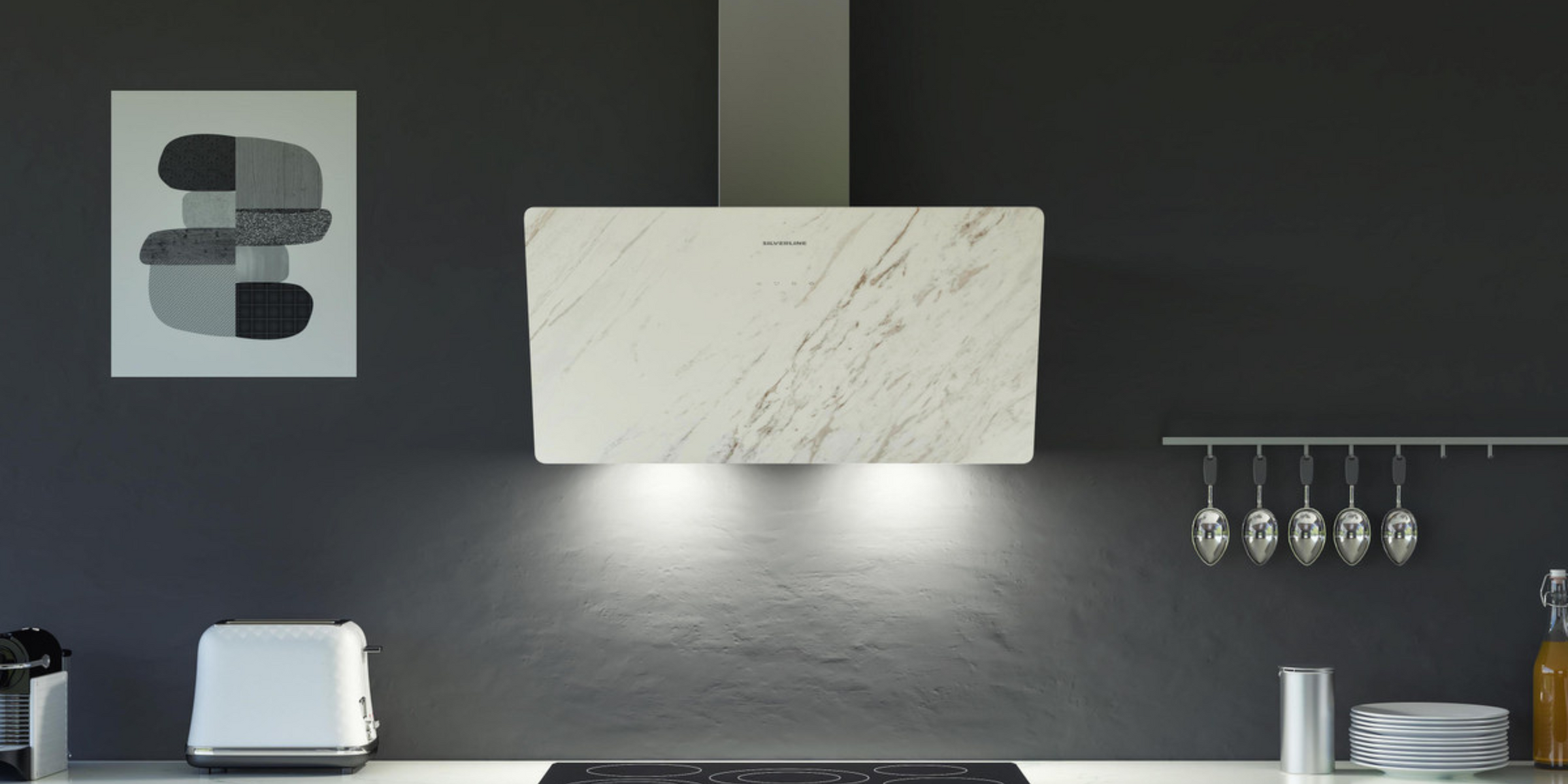 Hotte STRONG céramique blanc marbré 80 cm, élégance et performance.