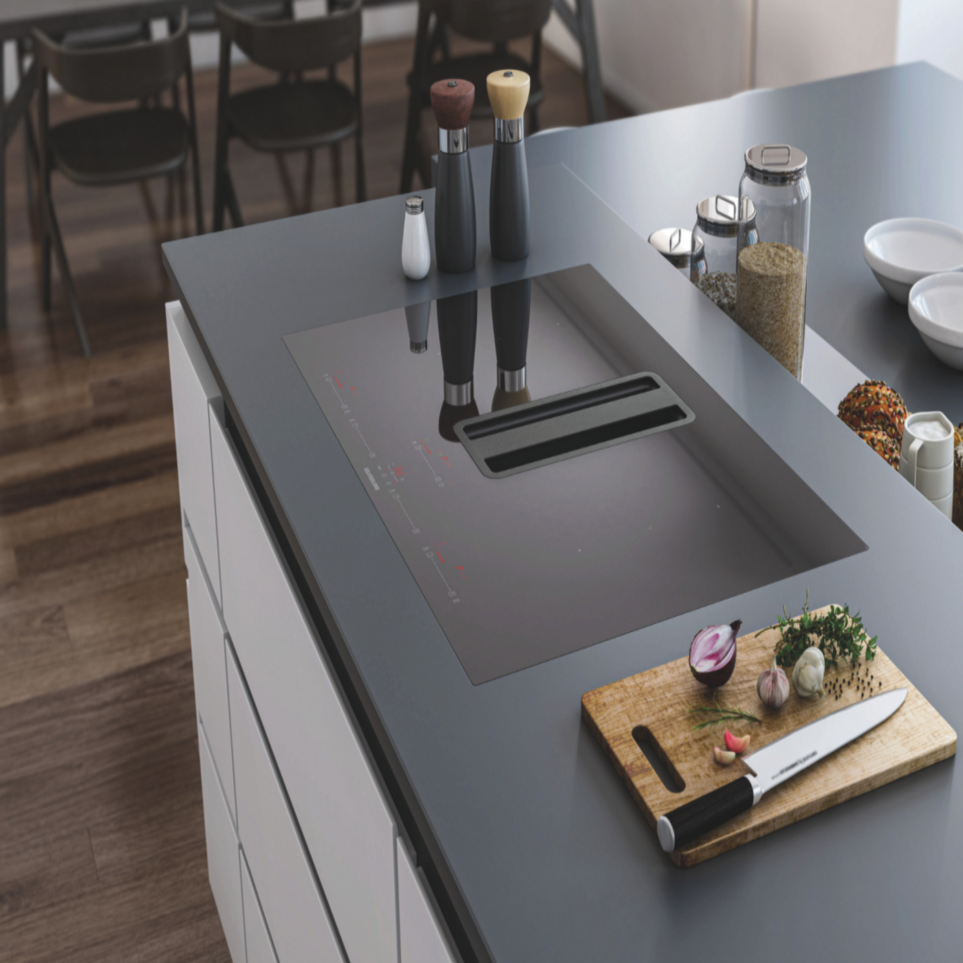 Plaque induction avec hotte intégrée Silverline FLOW MAX PRO 78cm noir et inox - évacuation arrière