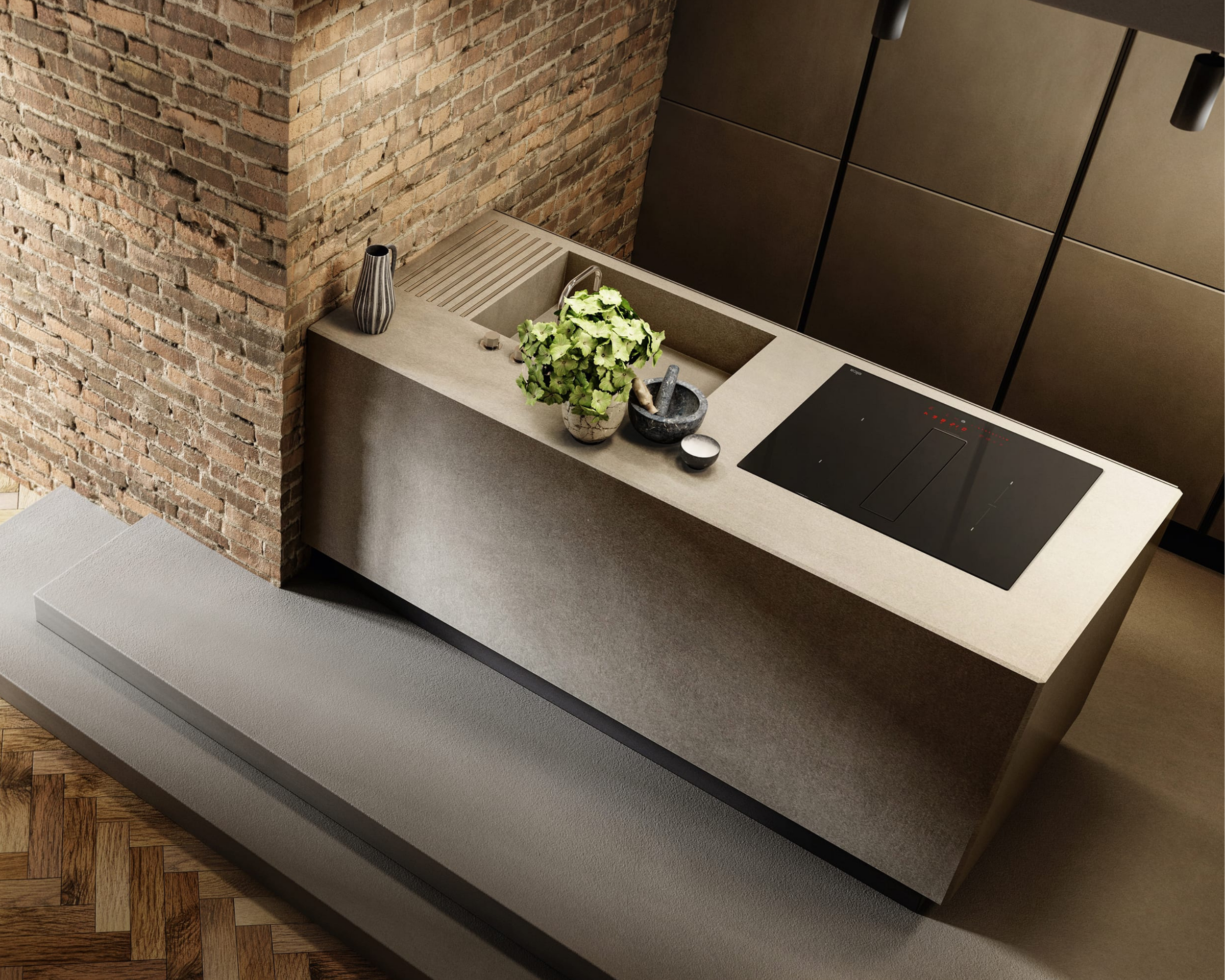 Plaque induction avec hotte intégrée Elica NIKOLATESLA FIT 70cm - Évacuation sur un îlot cuisine