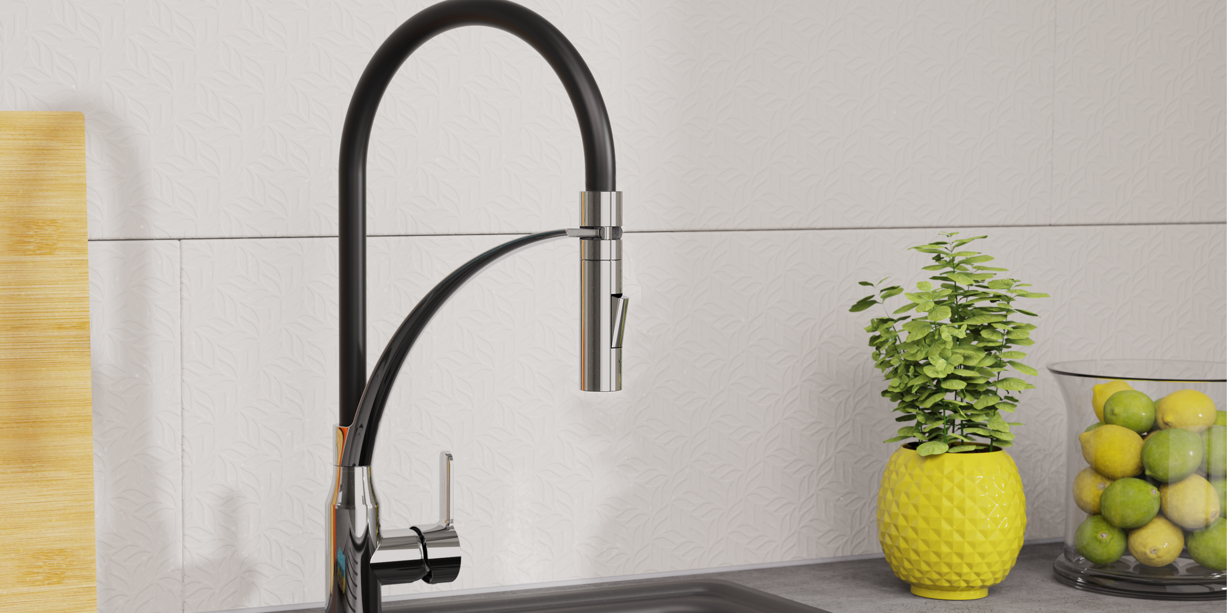 Robinet CARNEO Eisl noir/chromé, douchette intégrée et allure contemporaine.