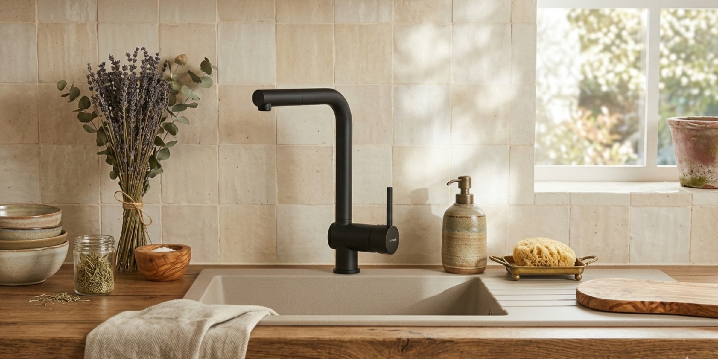 Robinet Douchette Luisina LENNY noir mat, mitigeur au design minimaliste avec jet extractible pour une agilité parfaite.