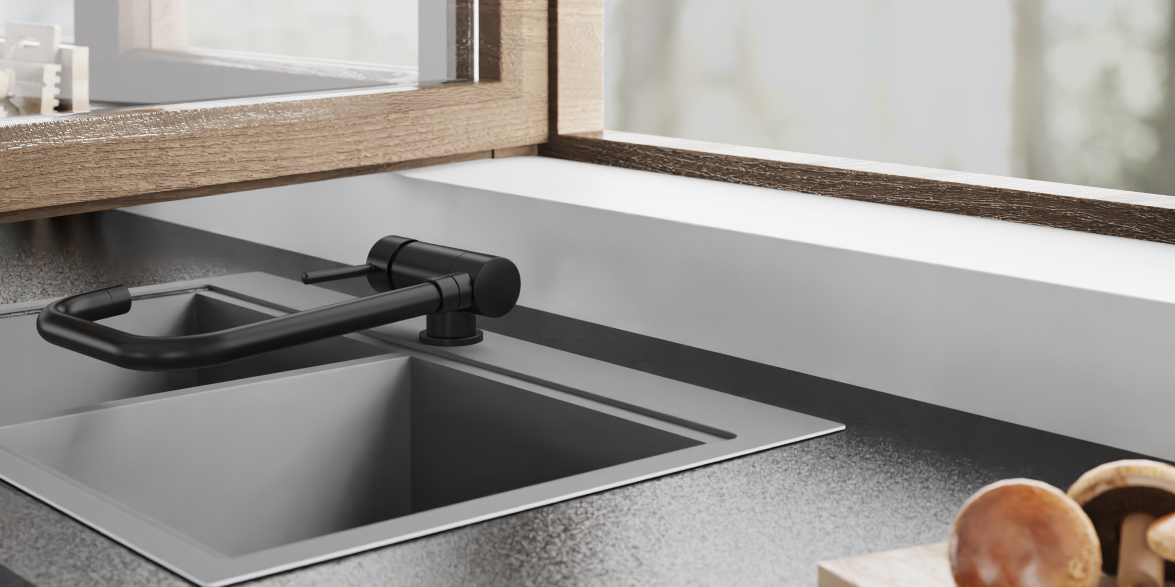 Robinet WINDOW Schütte noir mat rabattable, modernité et efficacité.