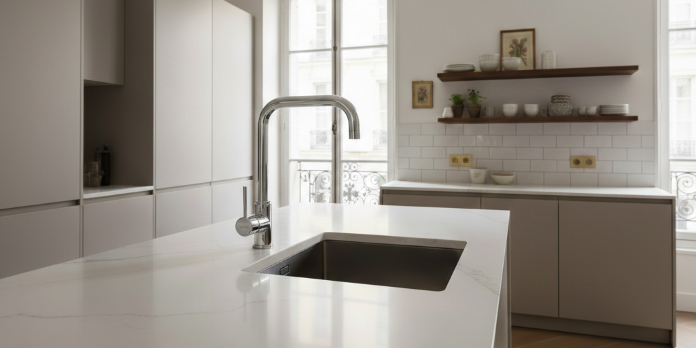 Robinet cuisine chromé Luisina CHARLIE, mitigeur robuste avec bec pivotant offrant un grand confort d'usage au quotidien.