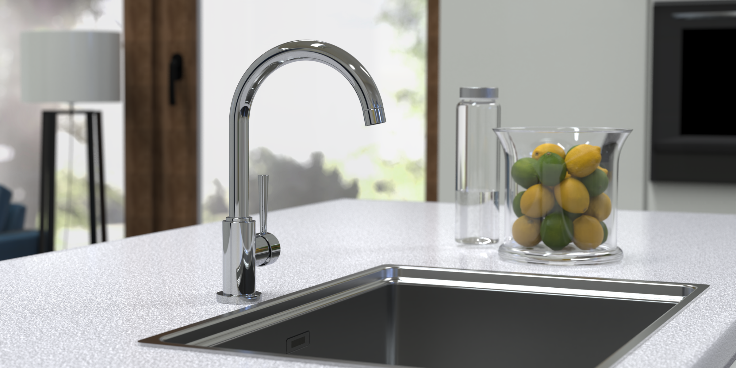 Robinet cuisine Schütte CORNWALL chromé, mitigeur polyvalent au design soigné offrant une durabilité et un éclat constants.