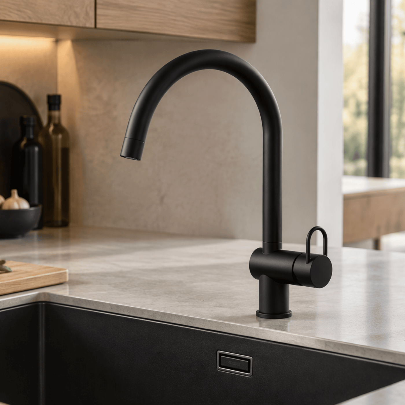 Robinet cuisine noir mat col de cygne NOAM