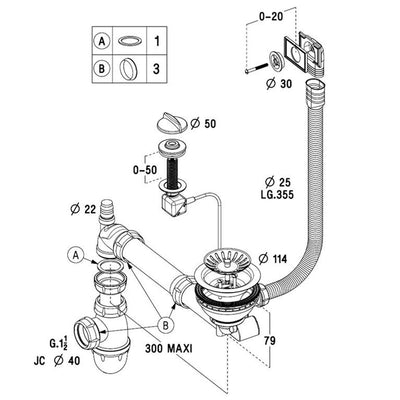 Vidage automatique 1 bac CUIPD019 / CUIPD368 évier CLEYA et V&B ARCHITECTURA - Siphon gain de place