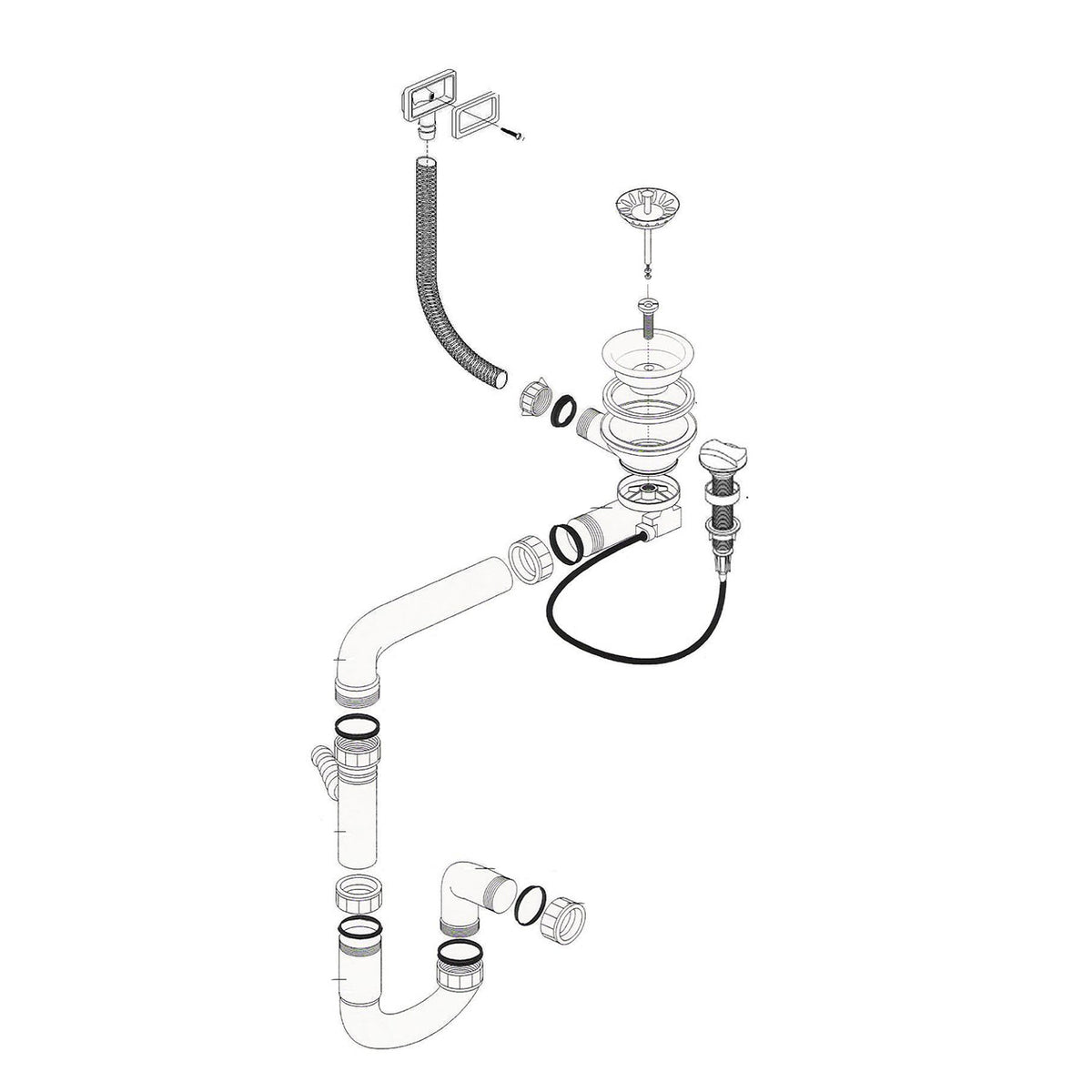 Vidage automatique 1 bac CUIPD093 pour évier sous plan inox - Siphon gain de place