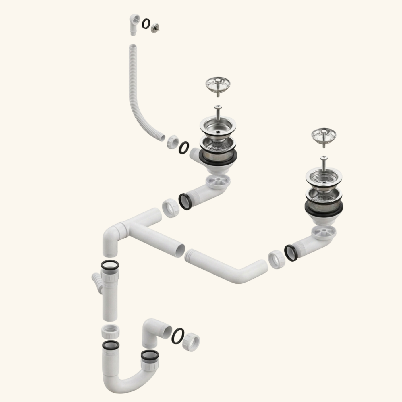 Vidage manuel 2 bacs CUIPD183 pour évier granit 2 bacs - Siphon gain de place