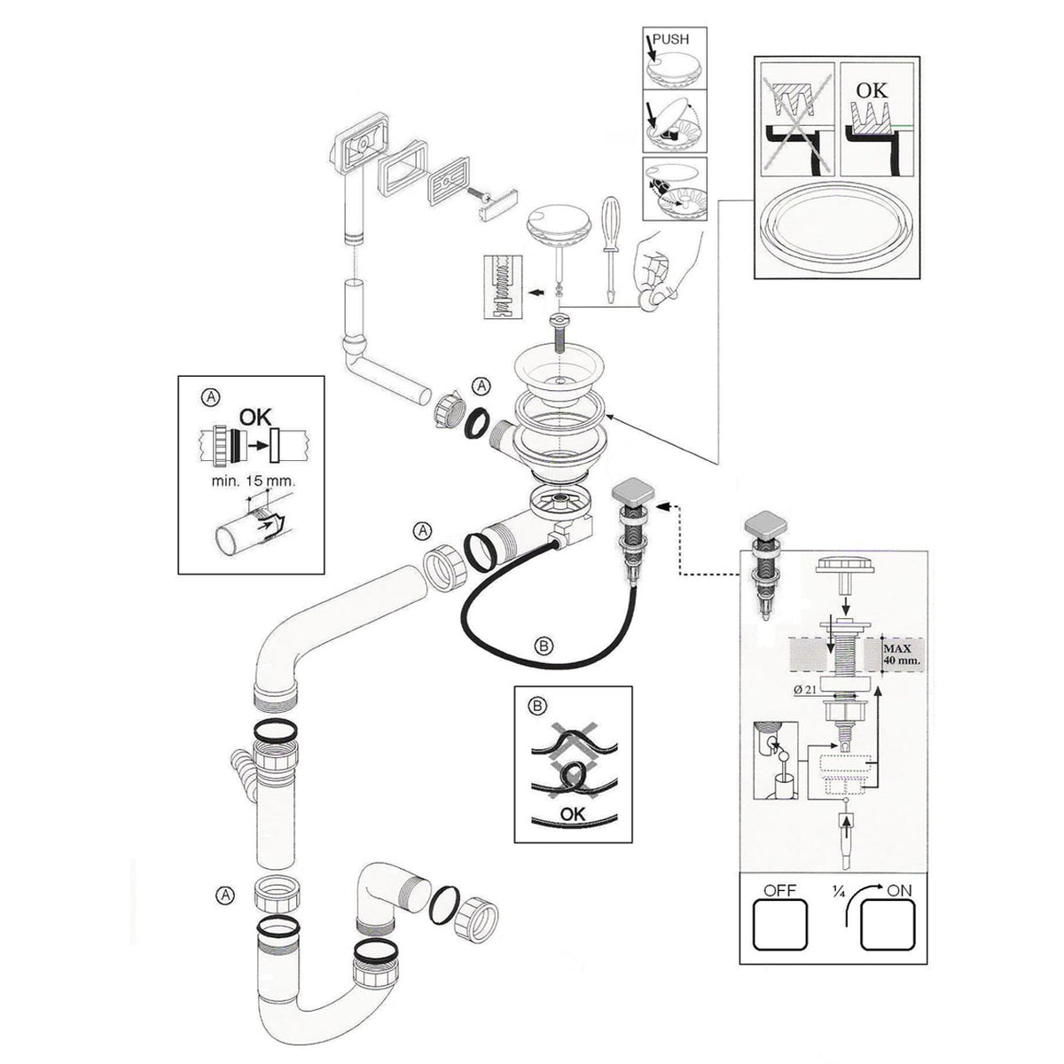 Vidage automatique 1 grand bac CUIPD198 pour évier SystemCeram CLEYA - Siphon gain de place