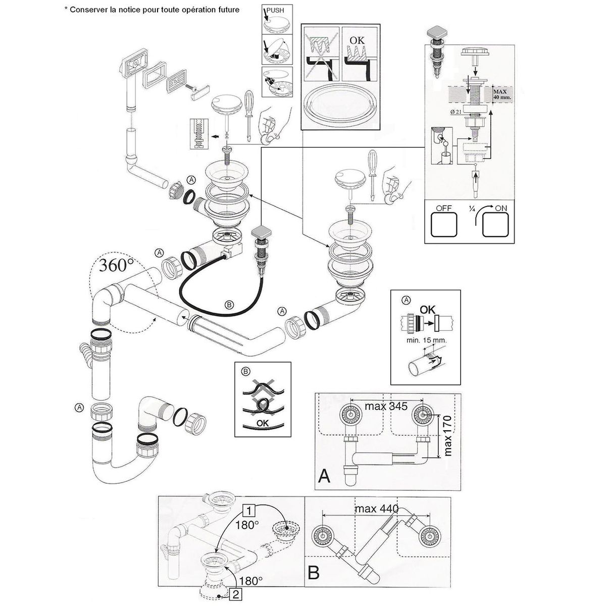 Vidage automatique 2 bacs CUIPD234 gamme Best en Keratek - Siphon gain de place