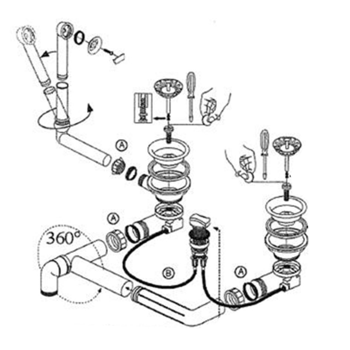 Vidage automatique 2 bacs CUIPD243 pour évier Villeroy & Boch ARCHITECTURA - Siphon gain de place