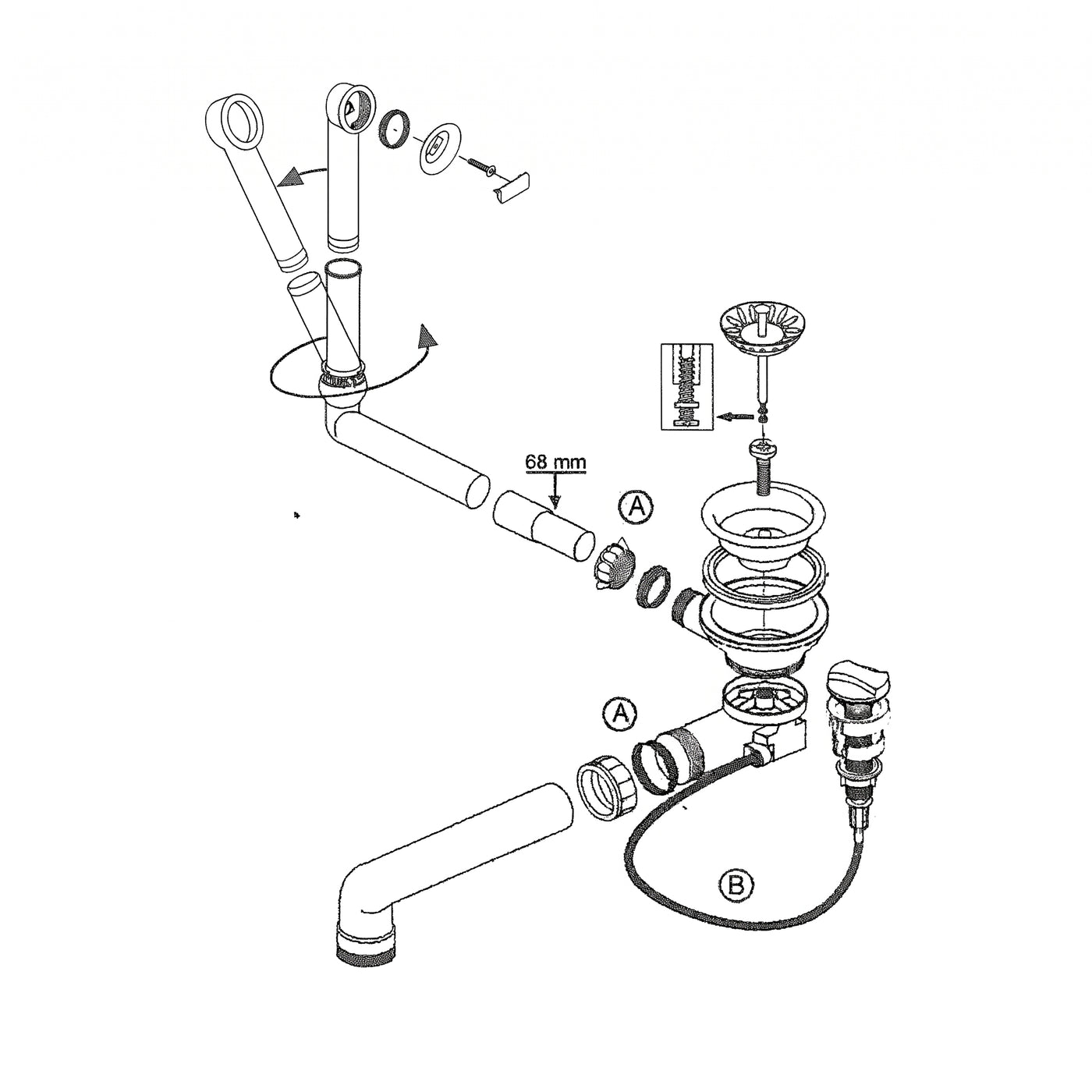 Vidage automatique 1 bac CUIPD254 pour évier Villeroy & Boch ARCHITECTURA - Siphon gain de place