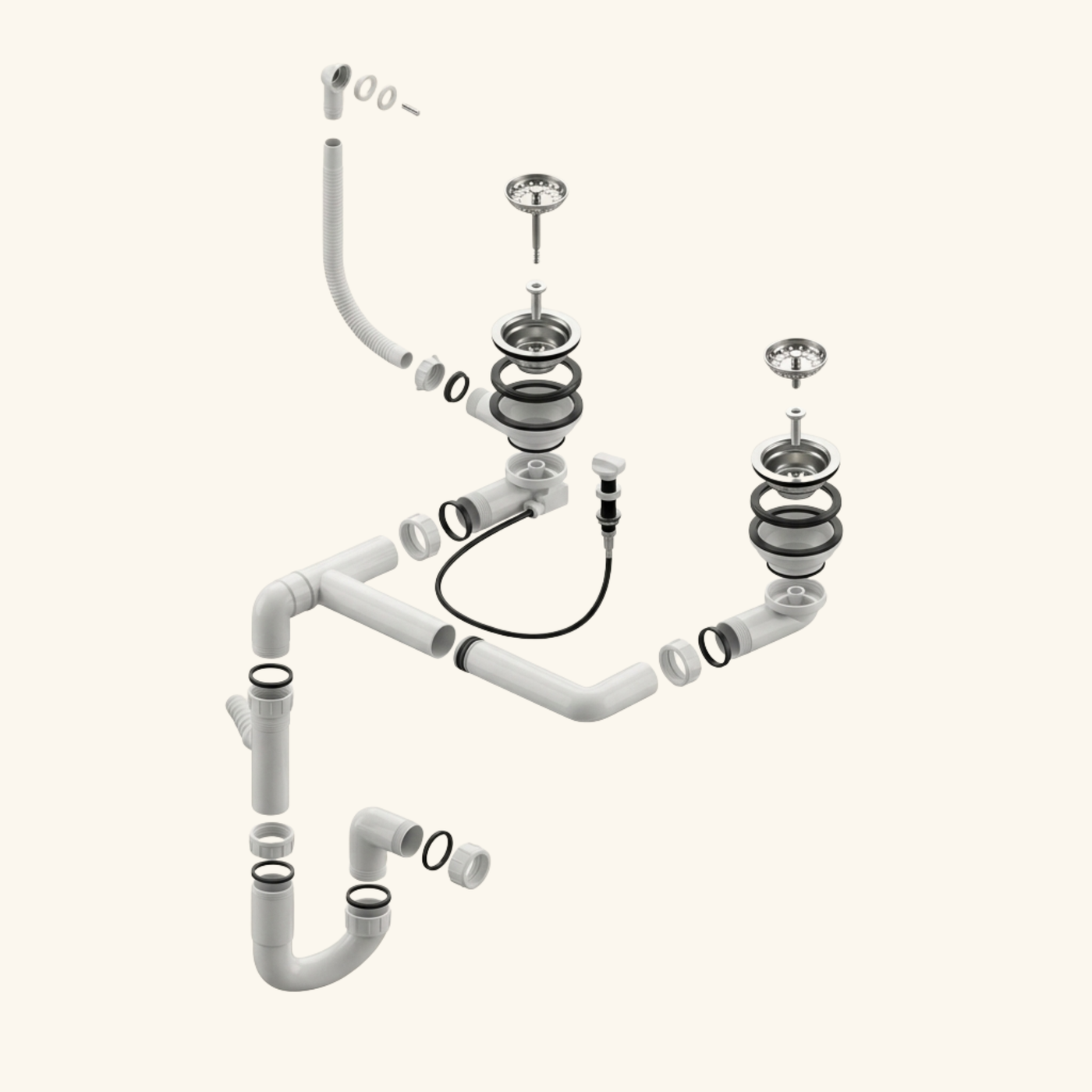 Vidage automatique gain de place CUIPD316 pour évier 2 bacs - Siphon gain de place