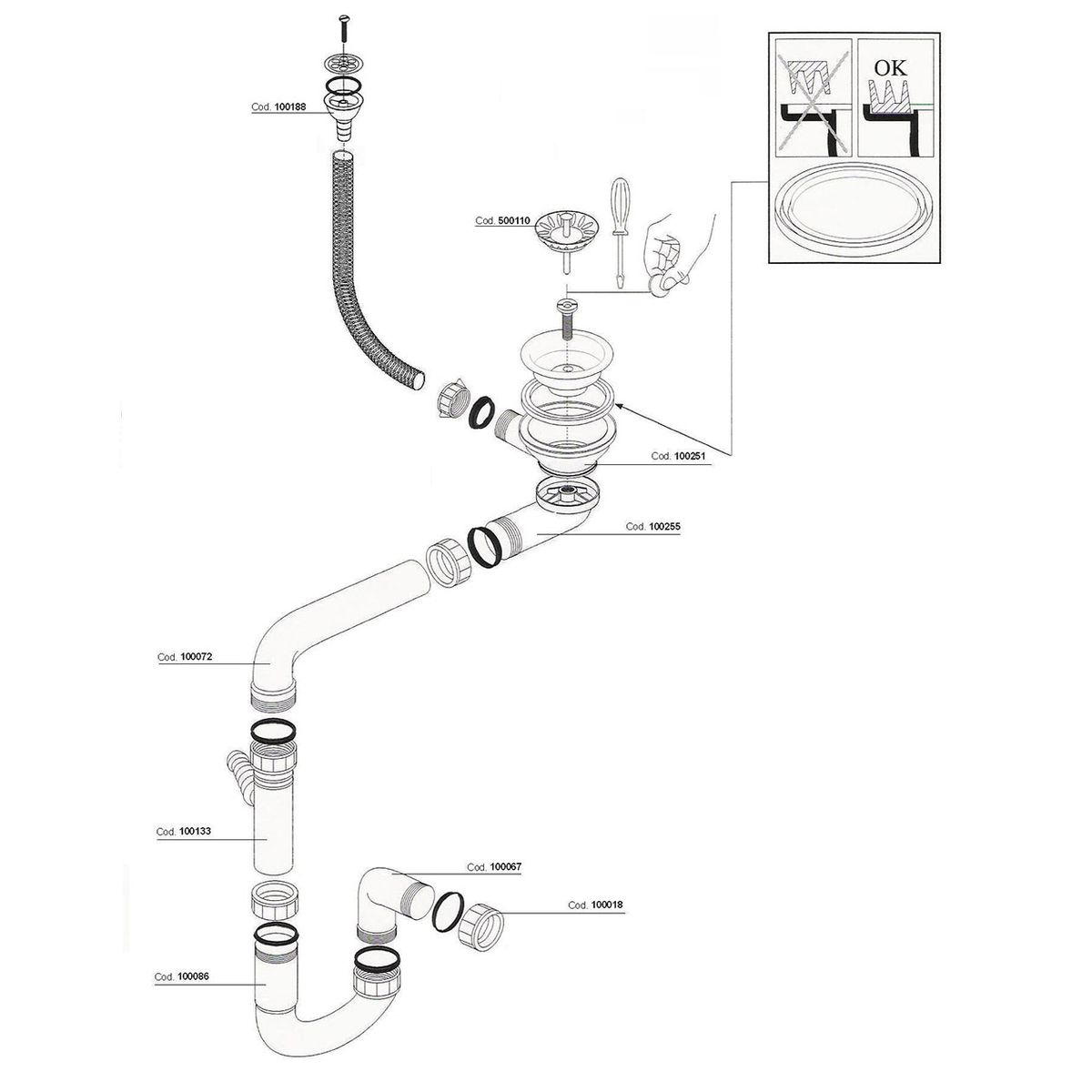 Vidage manuel 1 bac CUIPD366 pour évier Emeraude - Siphon gain de place