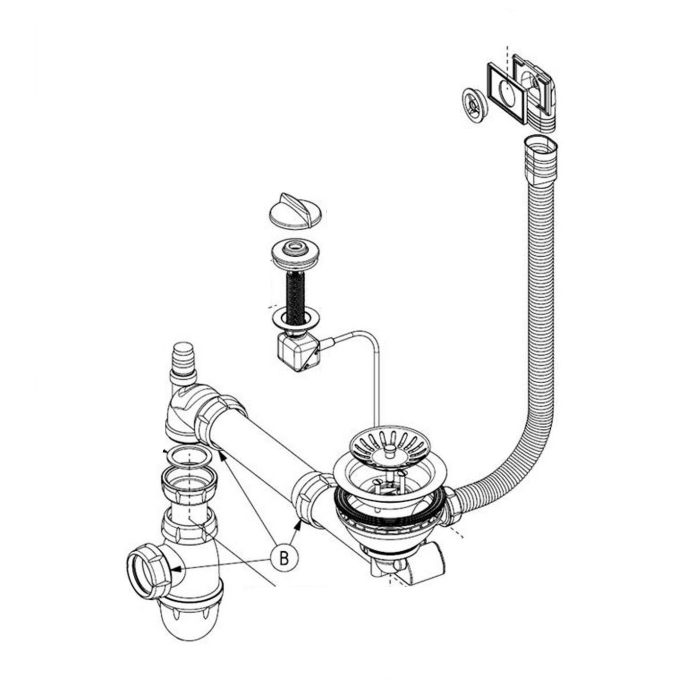 Vidage automatique 1 bac CUIPD368 / CUIPD019 évier CLEYA et V&B ARCHITECTURA - Siphon gain de place