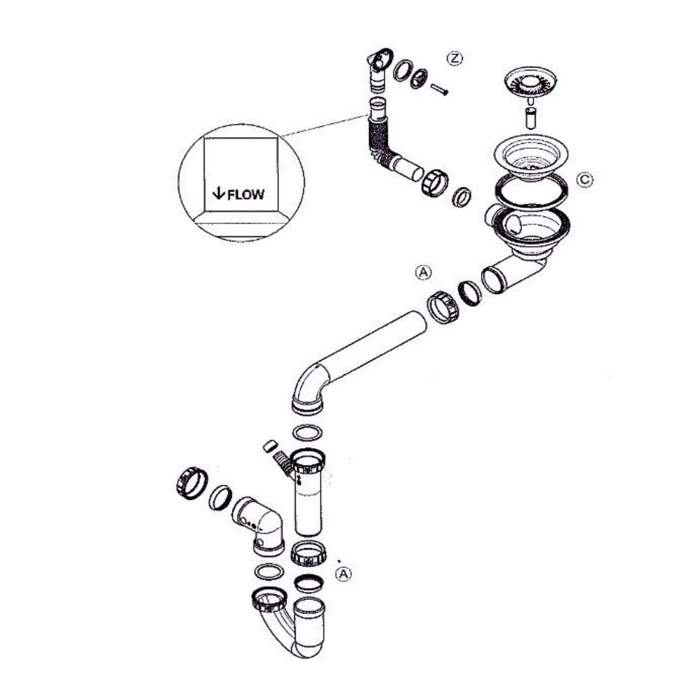 Vidage manuel 1 bac CUIPD644-A évier granit HARMONIE - Siphon gain de place