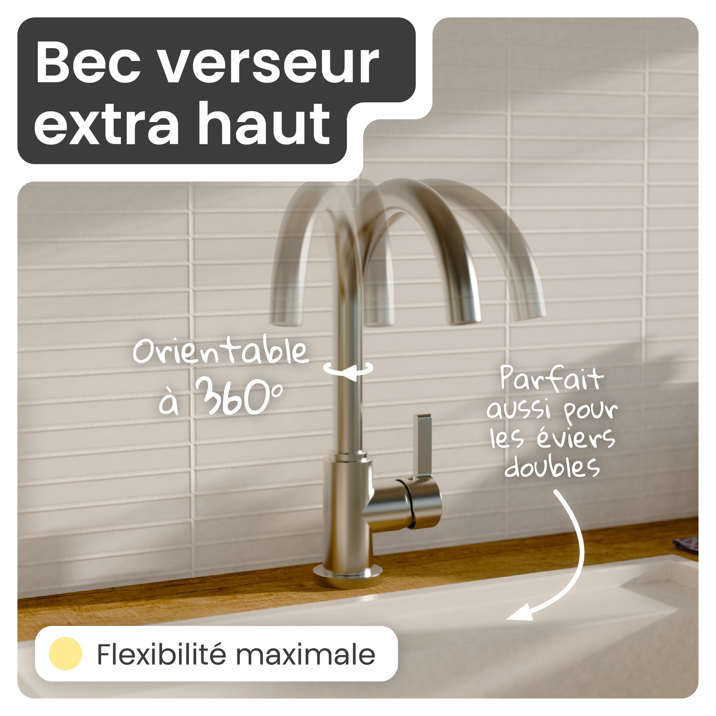 Robinet mitigeur cuisine Instmaier LEONA inox