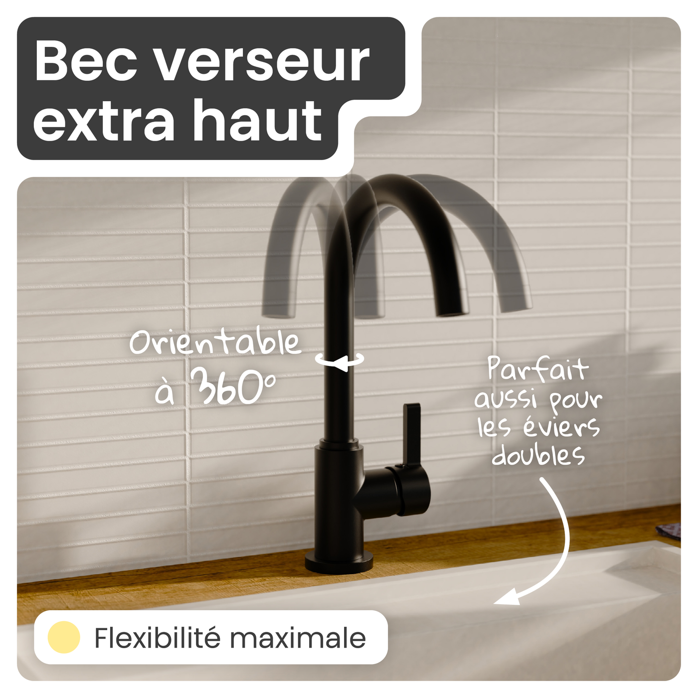 Robinet mitigeur cuisine Instmaier LEONA noir mat
