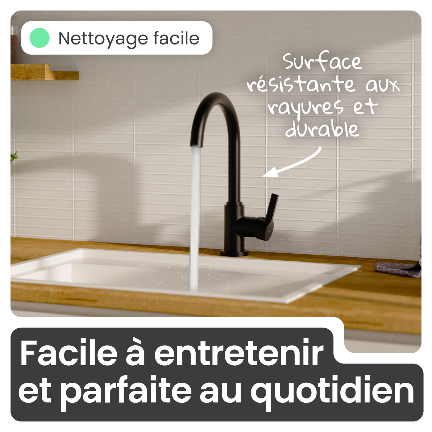 Robinet mitigeur cuisine Instmaier LEONA noir mat