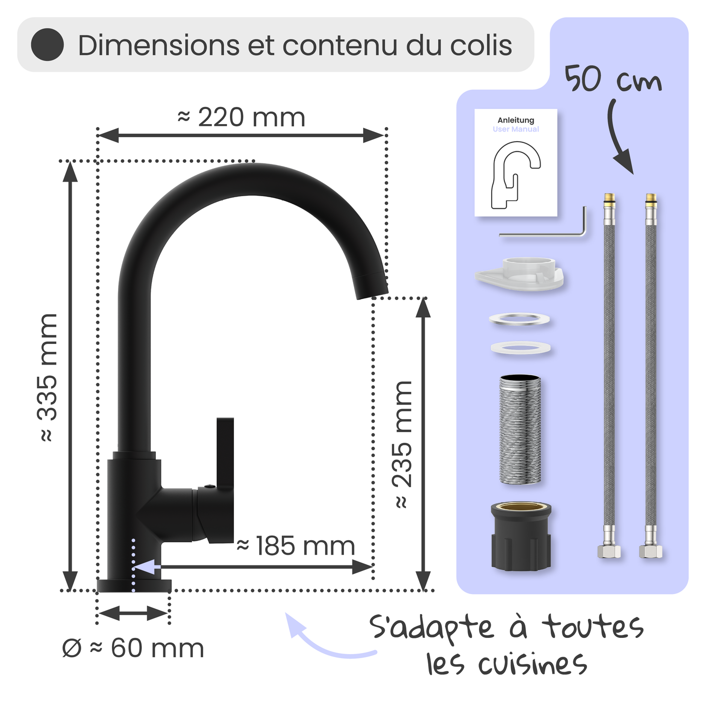 Robinet mitigeur cuisine Instmaier LEONA noir mat