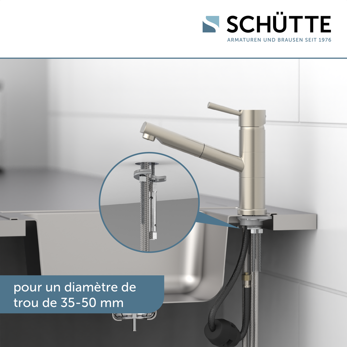 Robinet douchette Schütte UNICORN bec droit inox