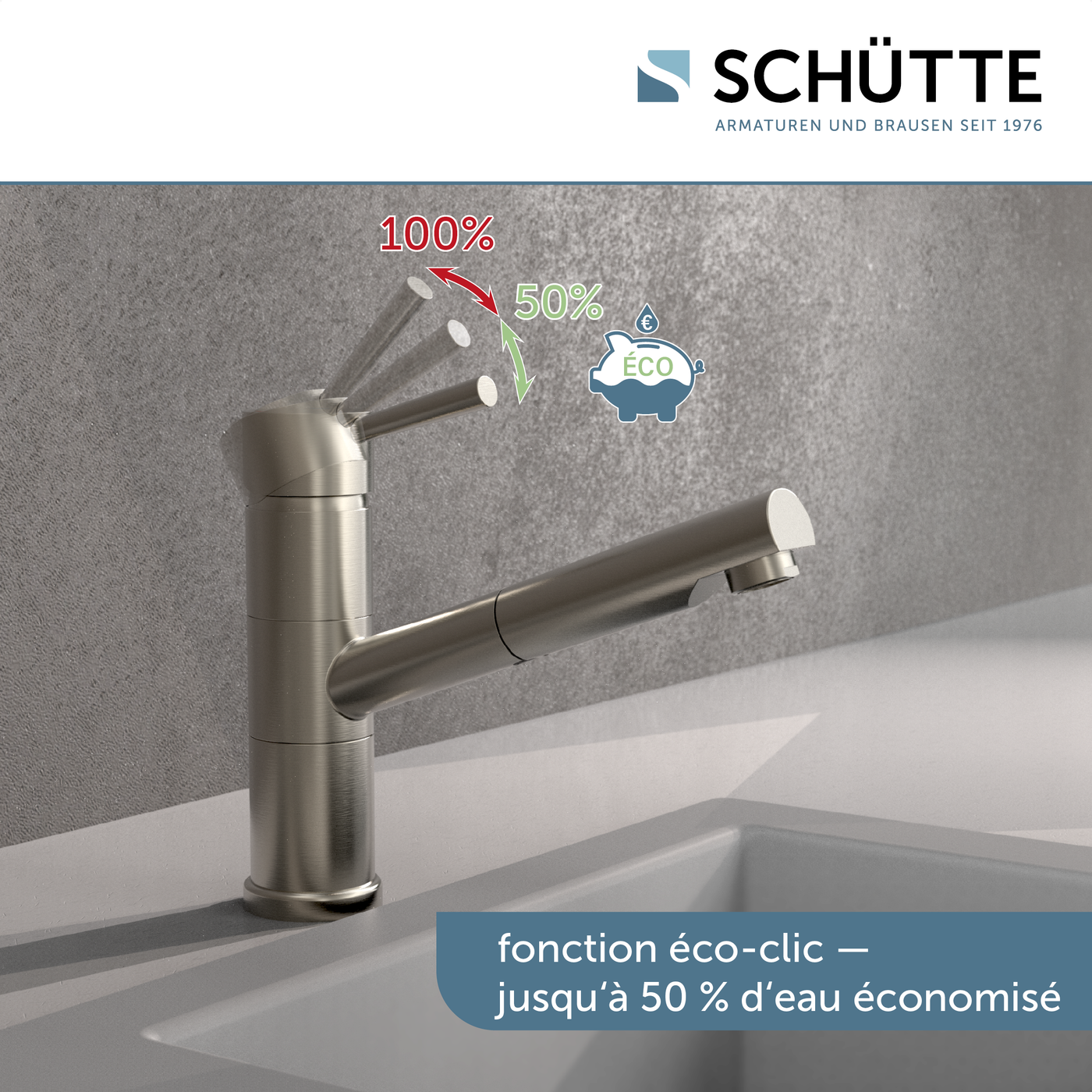 Robinet douchette Schütte UNICORN bec droit inox