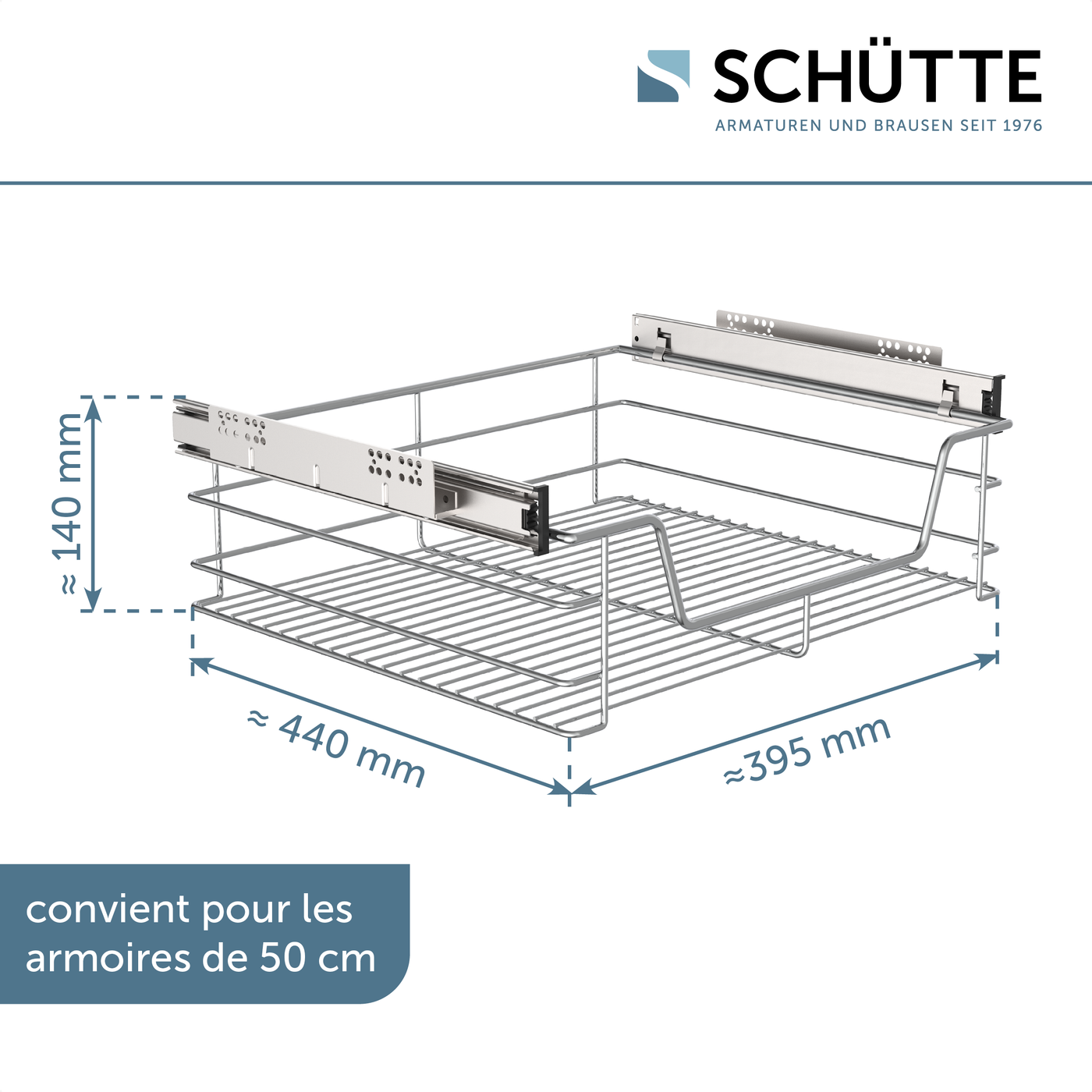 Panier tiroir télescopique Chromé pour meuble 50cm