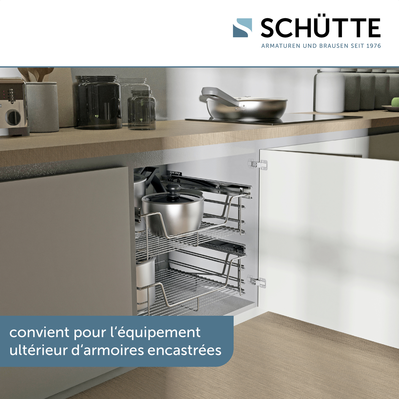Panier tiroir télescopique Chromé pour meuble 50cm