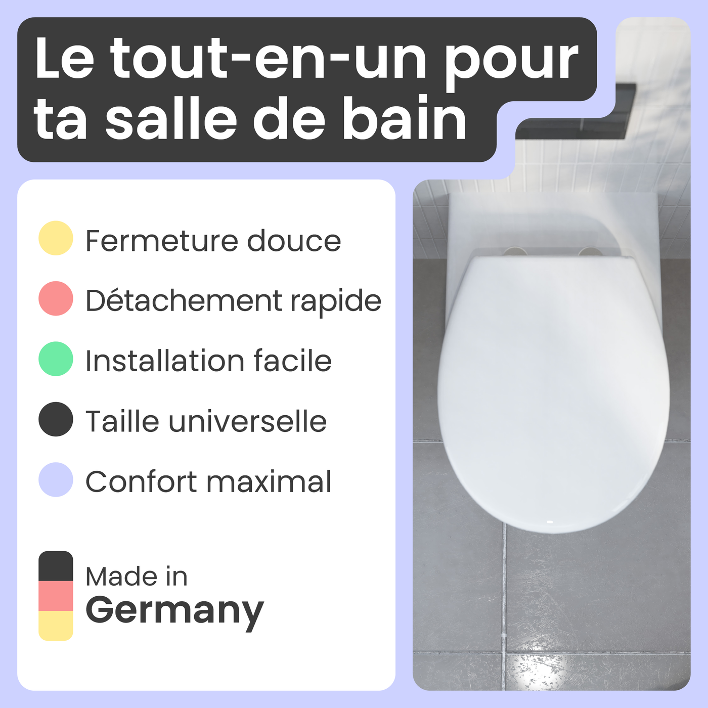 Abattant WC ovale en duroplast blanc avec frein de chute ALMA