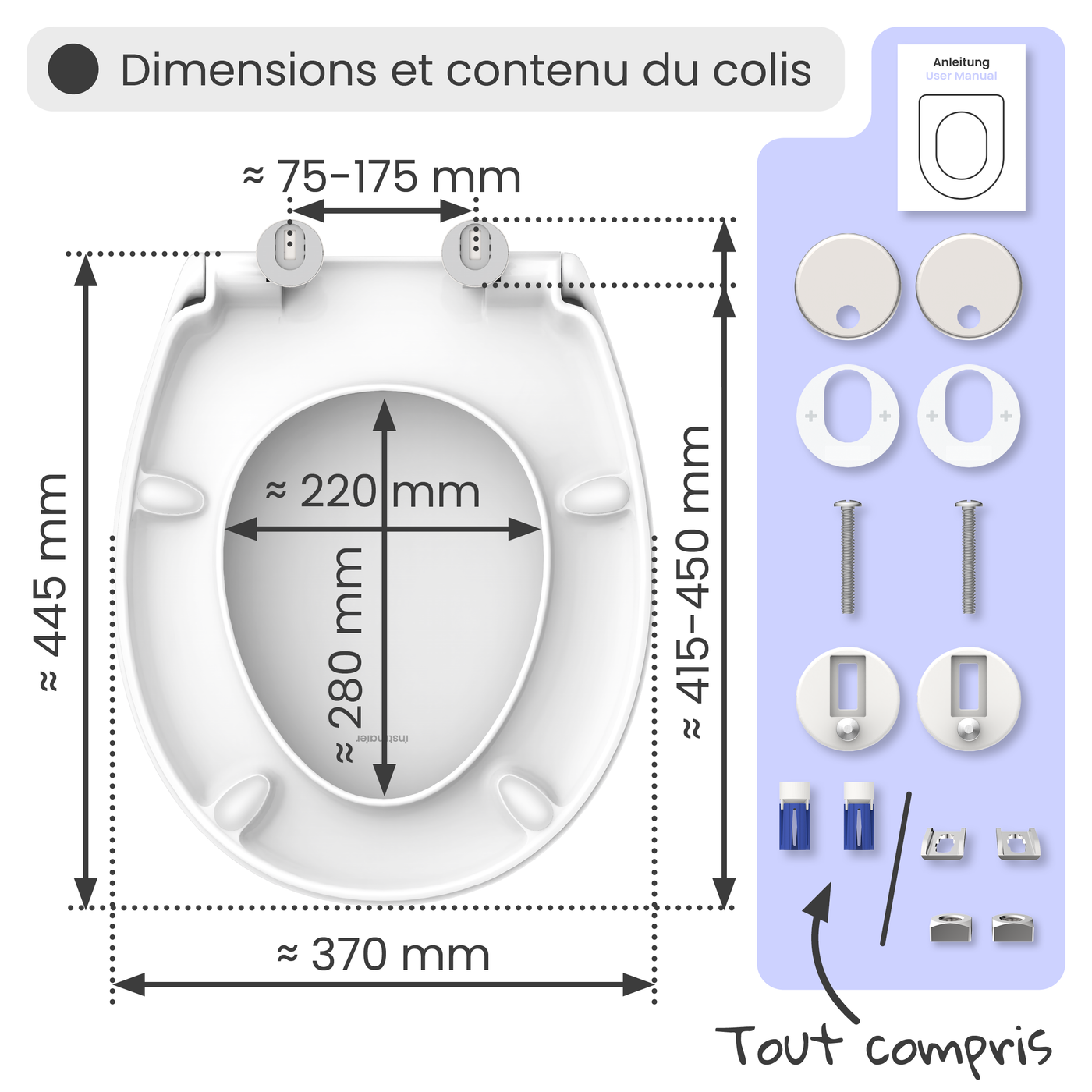 Abattant WC ovale en duroplast blanc avec frein de chute ALMA