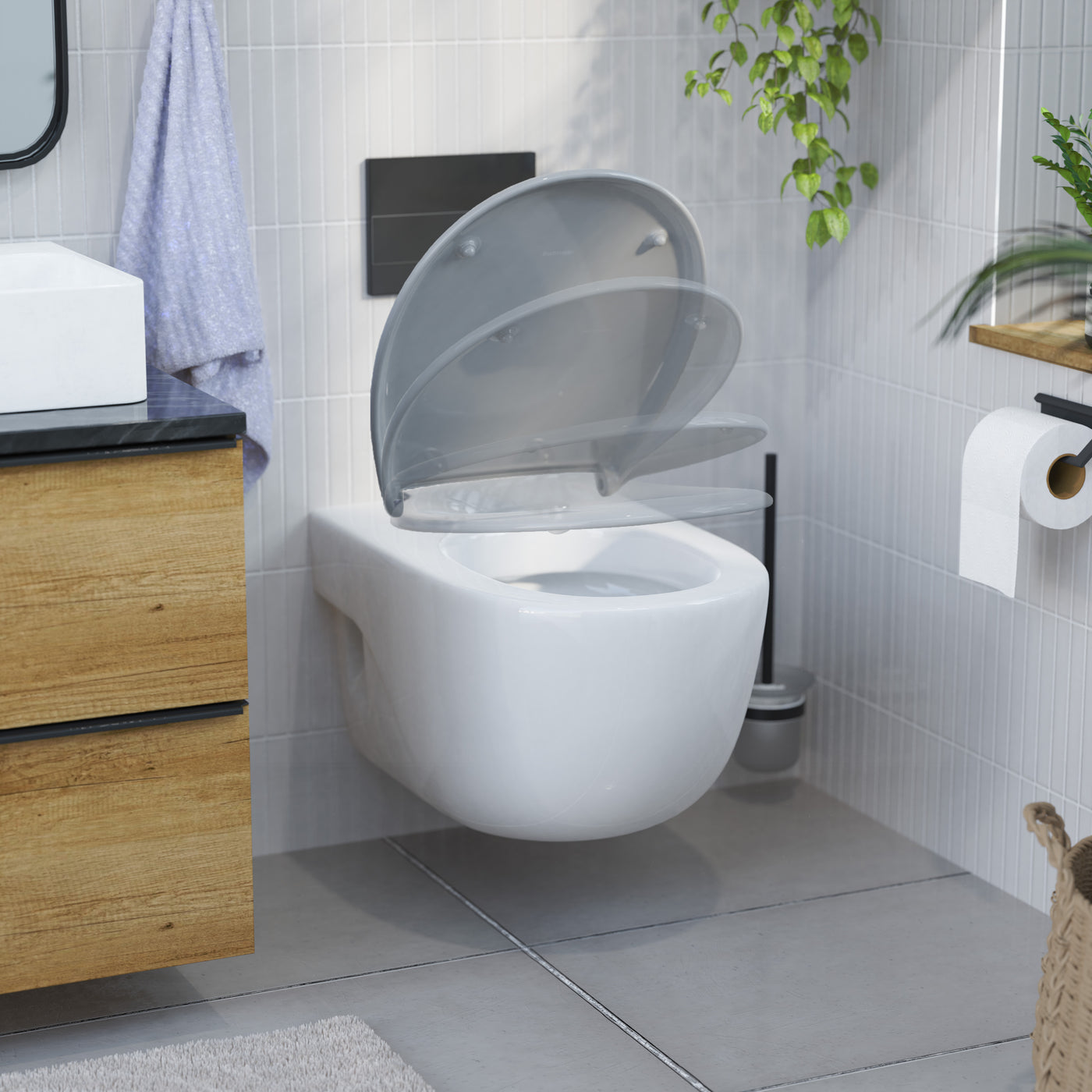 Abattant WC ovale en duroplast gris avec frein de chute ALMA