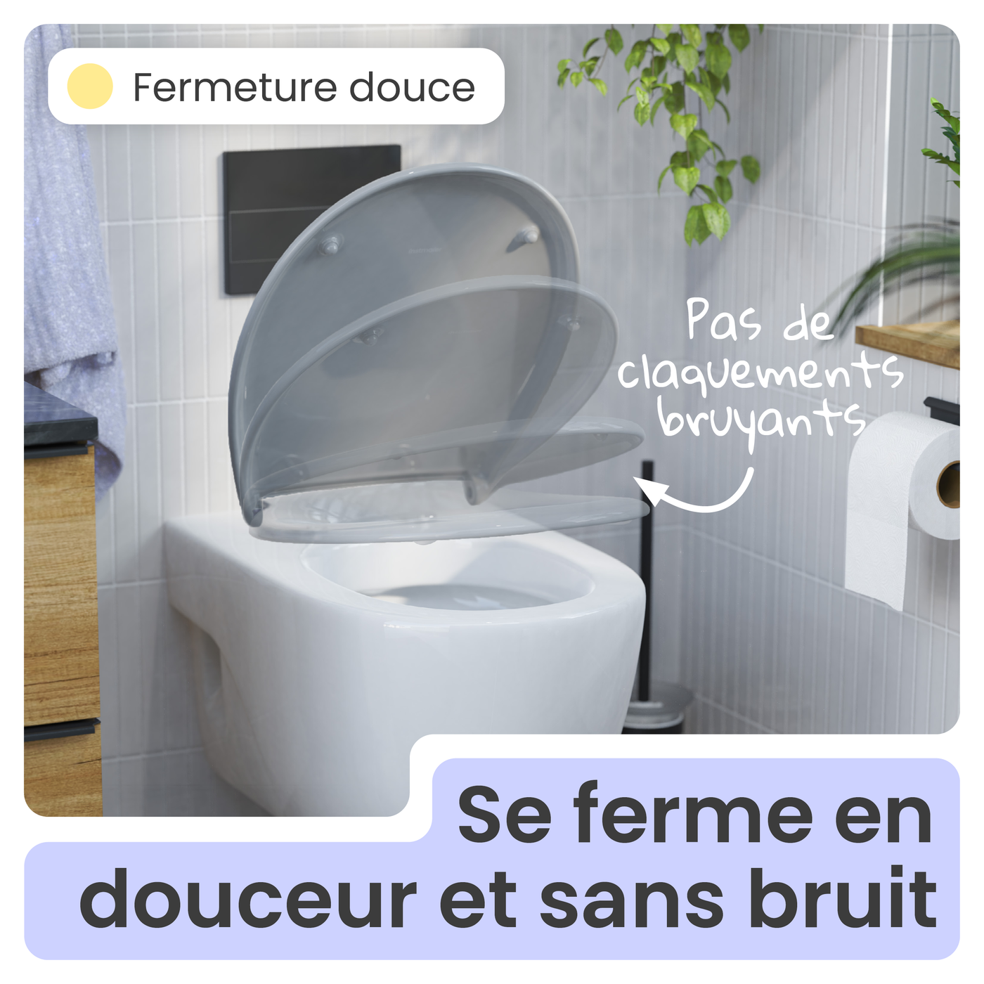 Abattant WC ovale en duroplast gris avec frein de chute ALMA