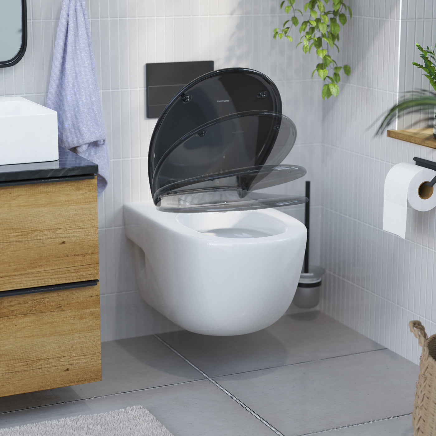 Abattant WC ovale en duroplast noir avec frein de chute ALMA