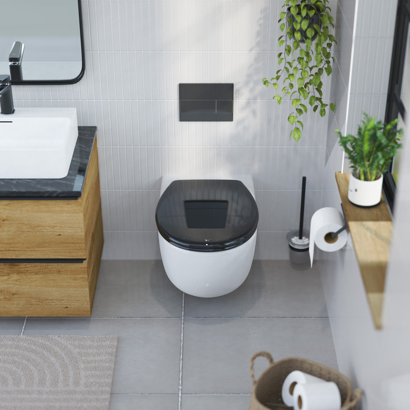 Abattant WC ovale en duroplast noir avec frein de chute ALMA
