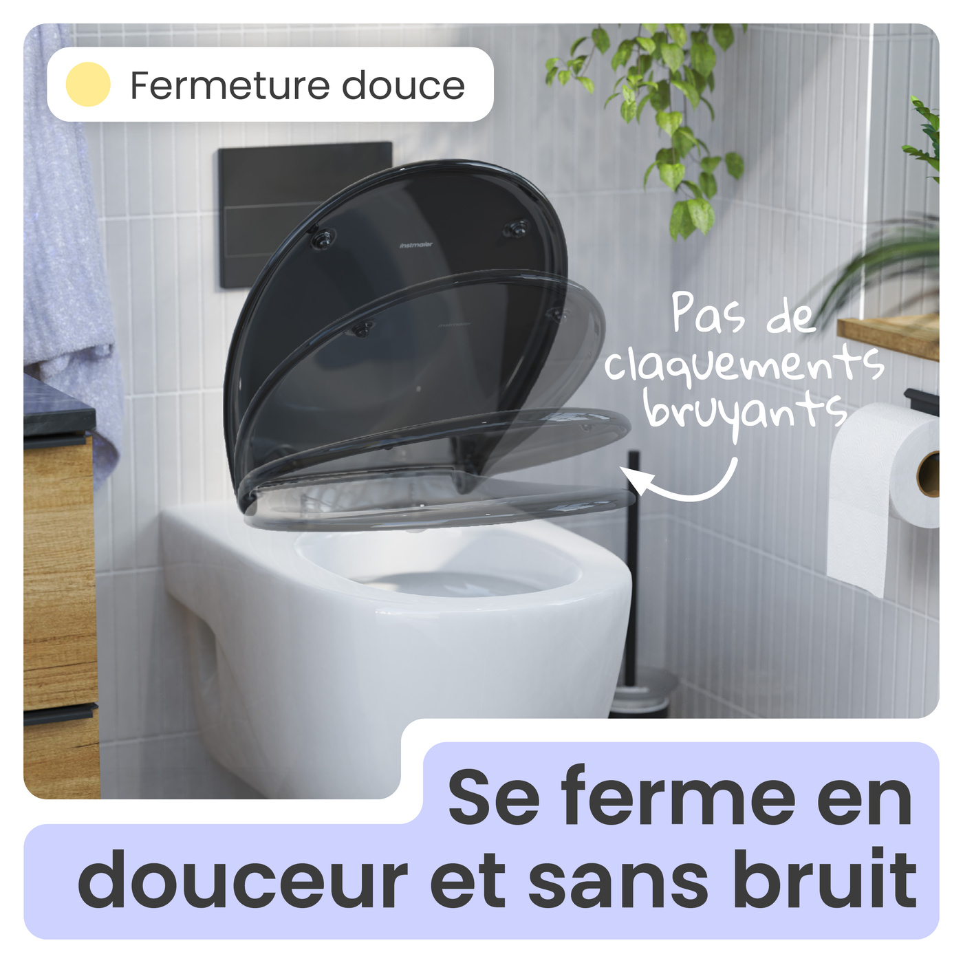Abattant WC ovale en duroplast noir avec frein de chute ALMA