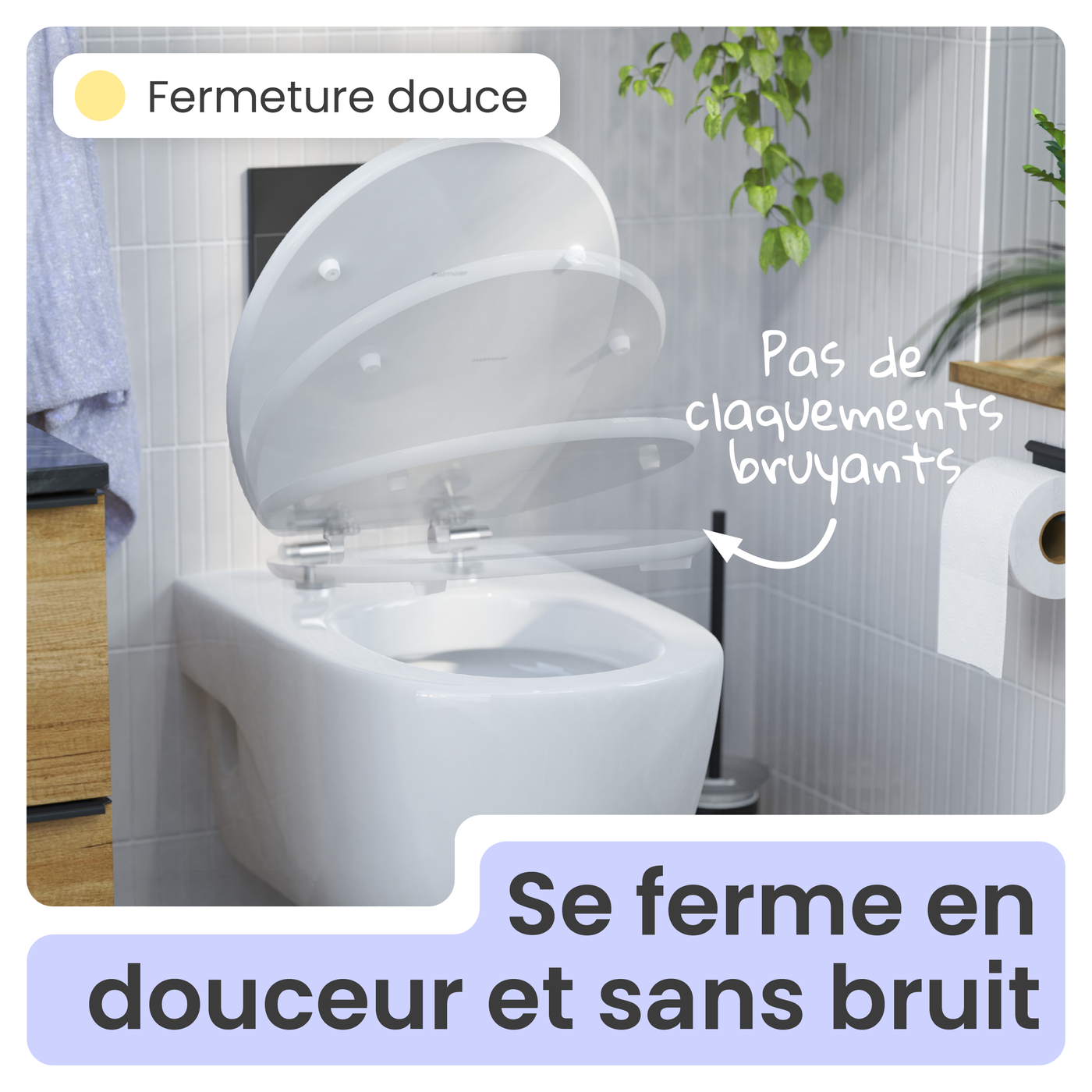 Abattant WC ovale en MDF blanc avec frein de chute GAIA