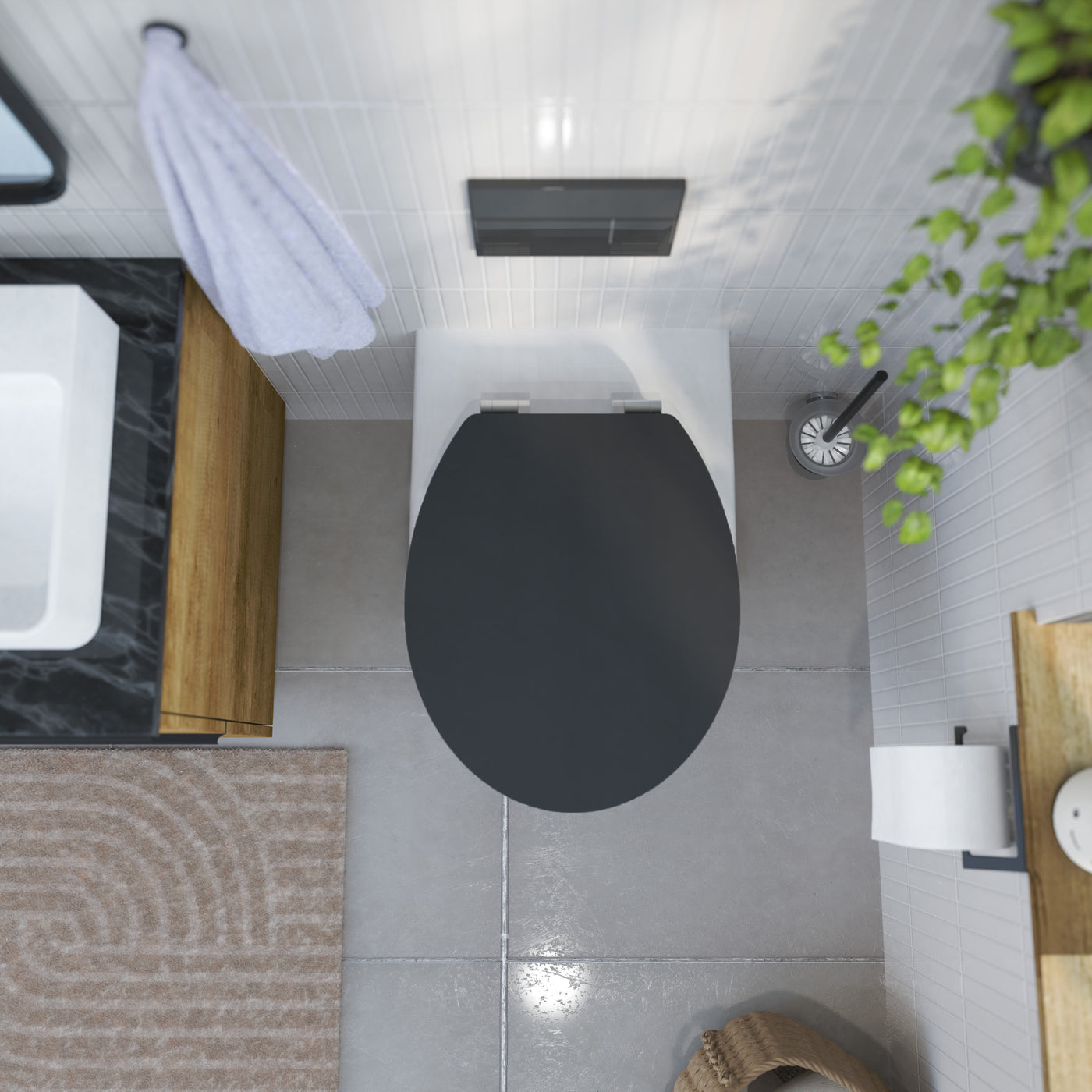 Abattant WC ovale en MDF noir avec frein de chute GAIA