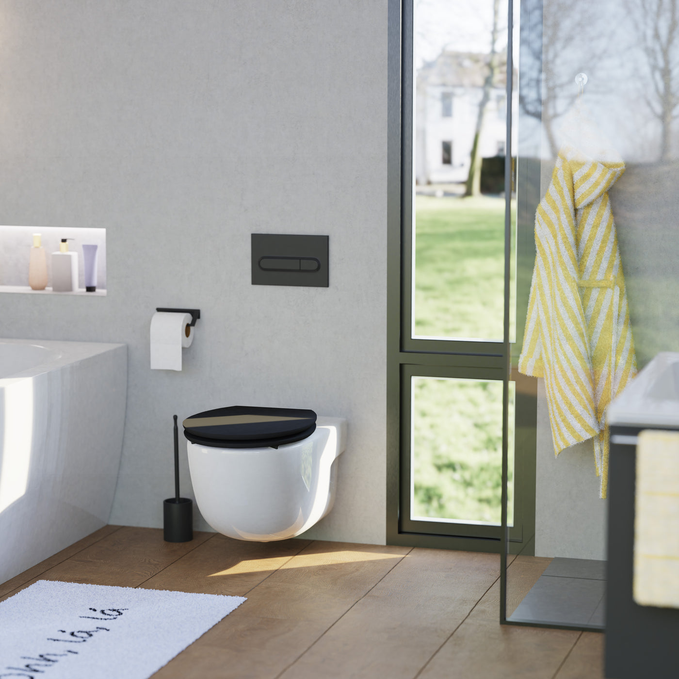 Abattant WC ovale en MDF noir avec frein de chute GAIA