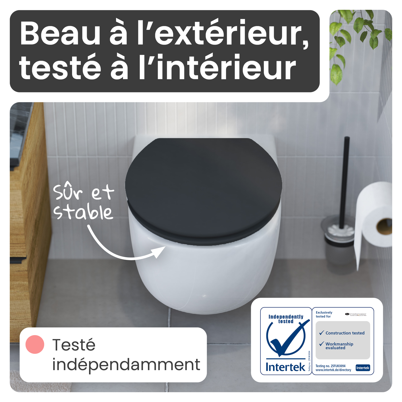 Abattant WC ovale en MDF noir avec frein de chute GAIA