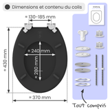 Abattant WC ovale en MDF noir avec frein de chute GAIA