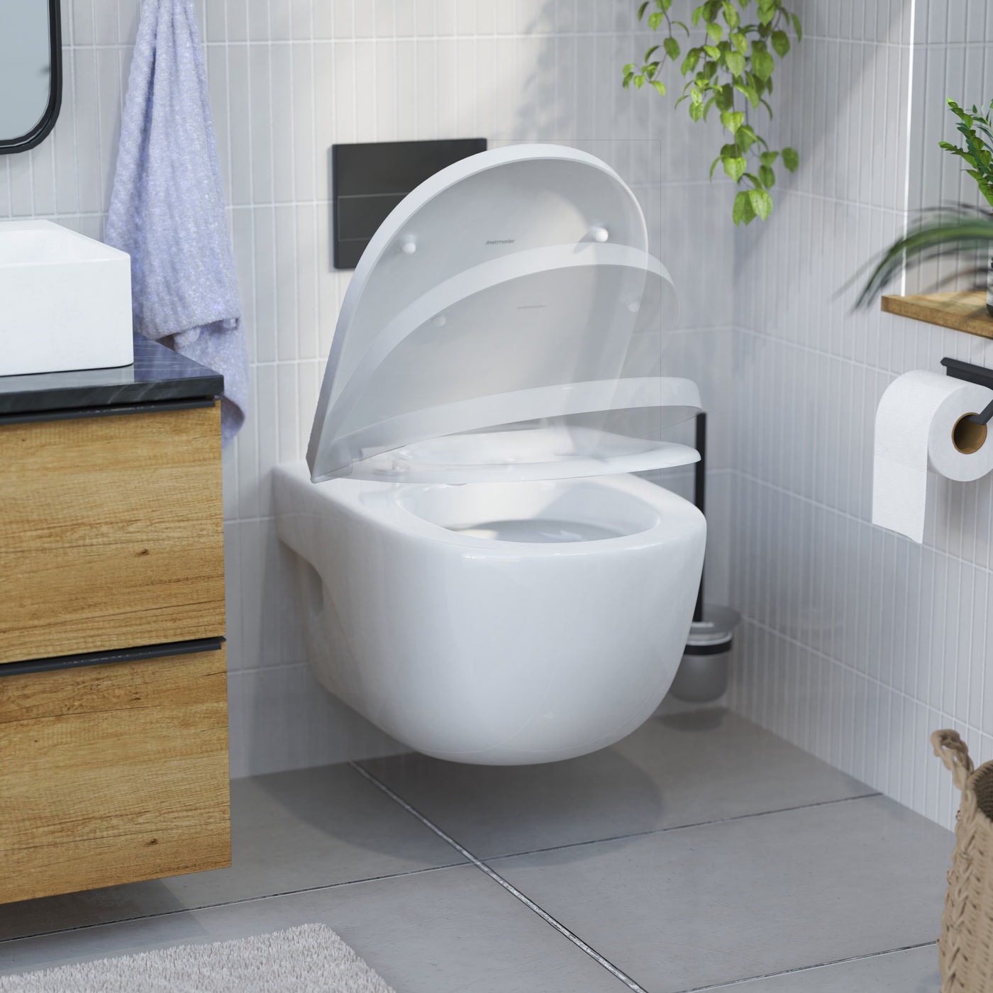 Abattant WC forme en D en duroplast blanc avec frein de chute ALMA