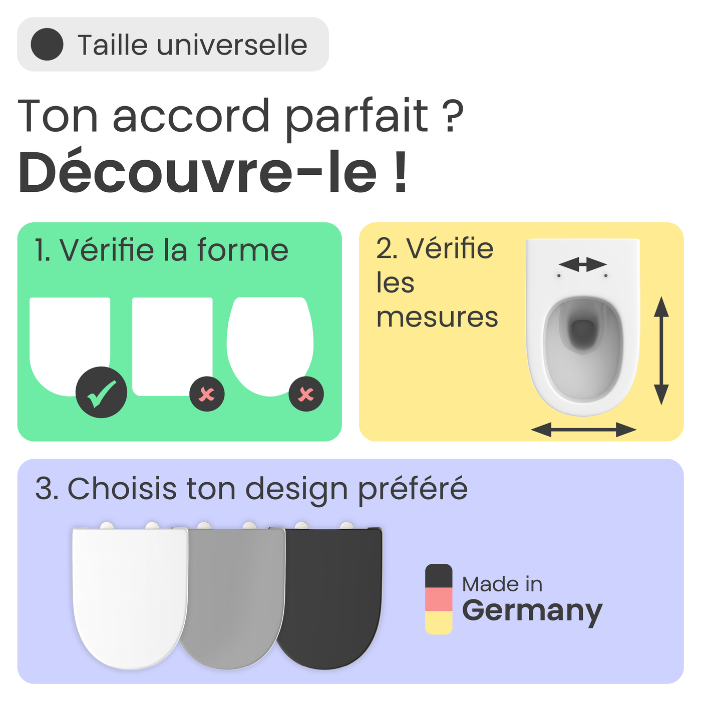 Abattant WC forme en D en duroplast blanc avec frein de chute ALMA