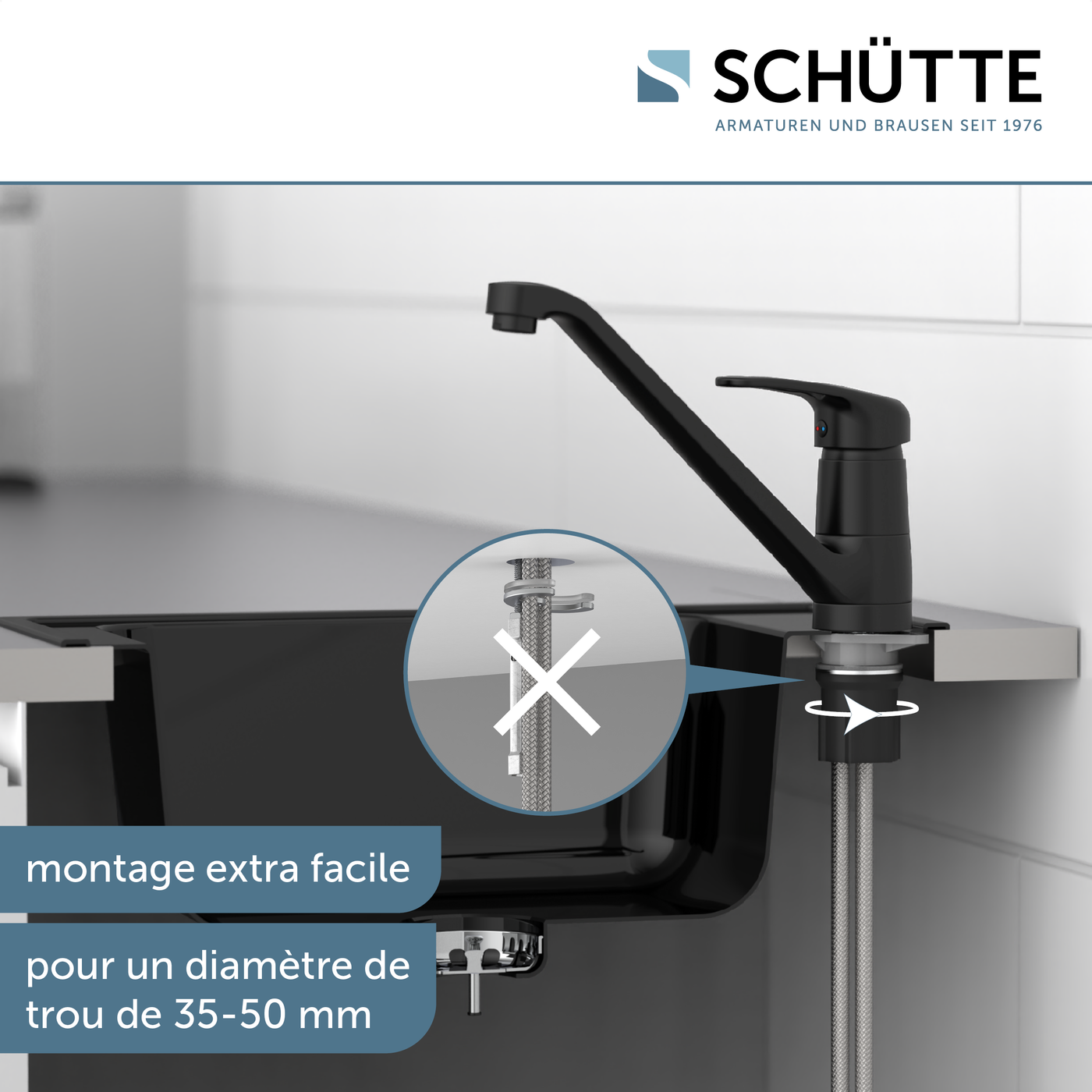 Robinet mitigeur cuisine noir mat GRANDE