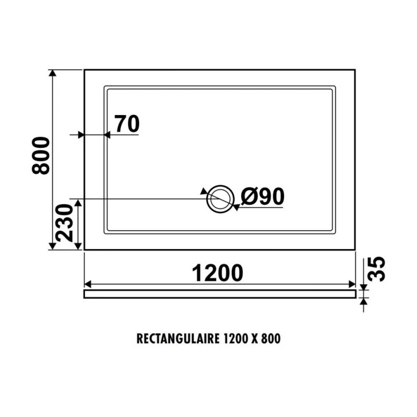 Receveur de douche extra-plat 120x80 cm Blanc - Antidérapant Classe C - Acrylique renforcé acier - Fabriqué en Suisse