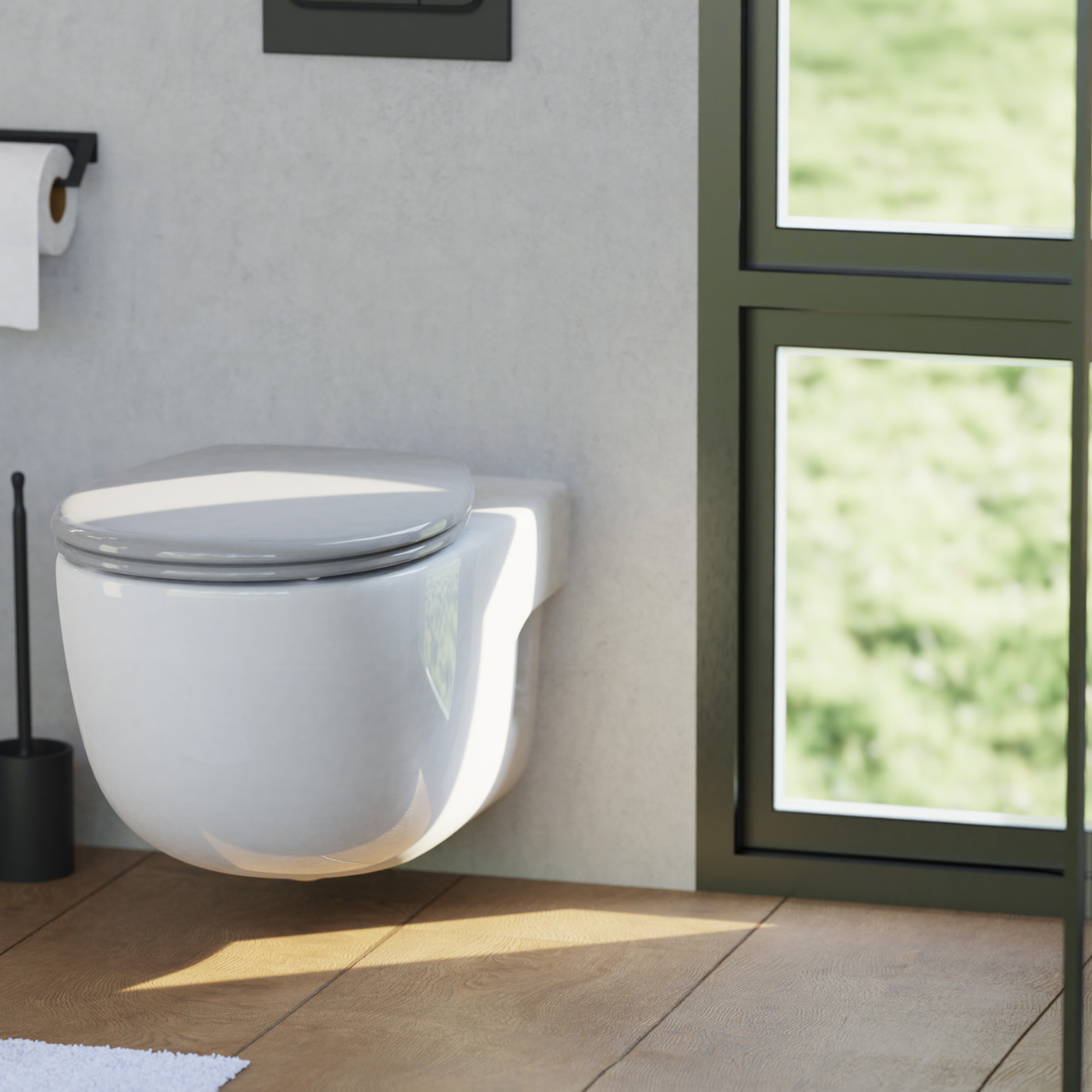Abattant WC ovale en duroplast gris avec frein de chute ALMA