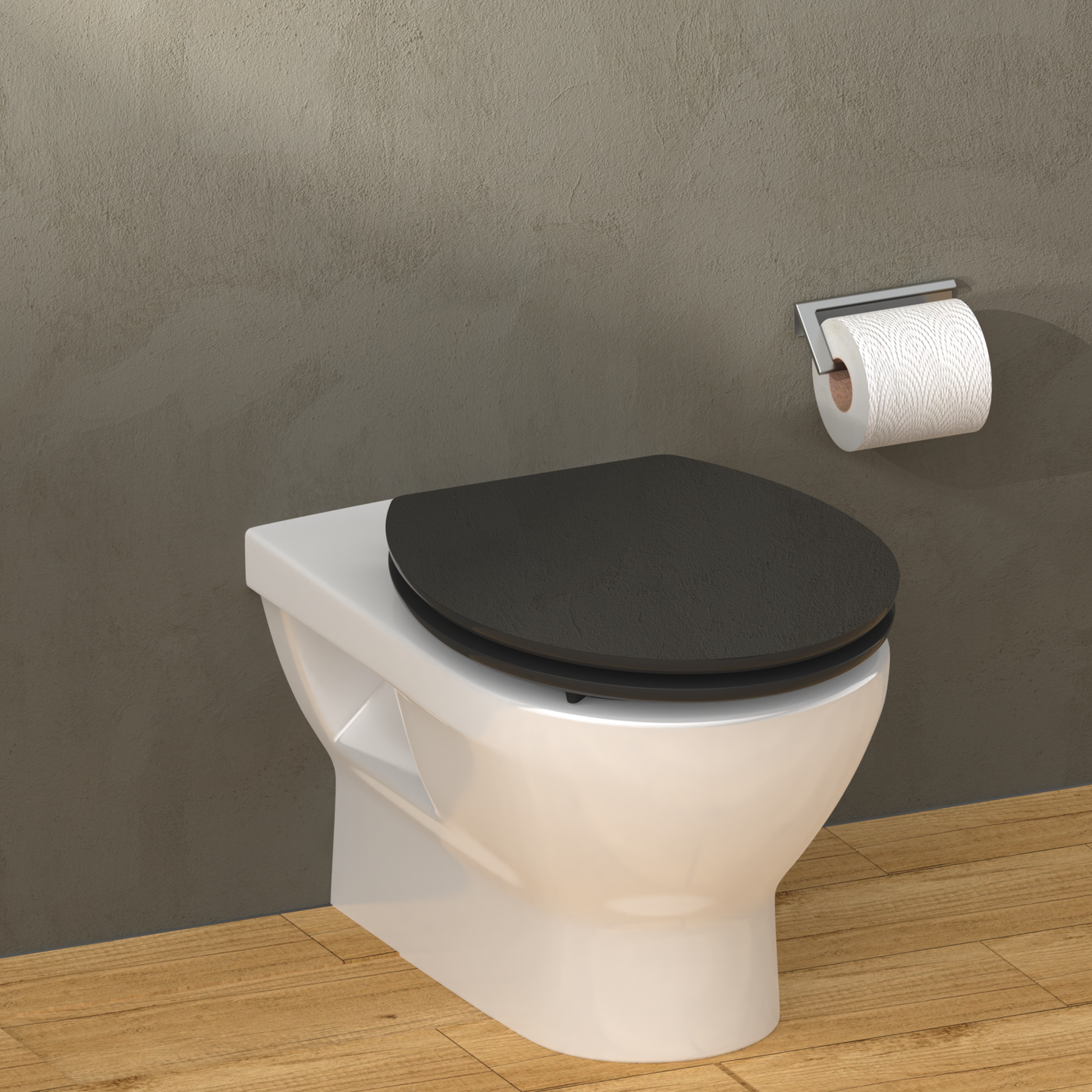 Abattant WC ovale en MDF noir avec frein de chute GAIA