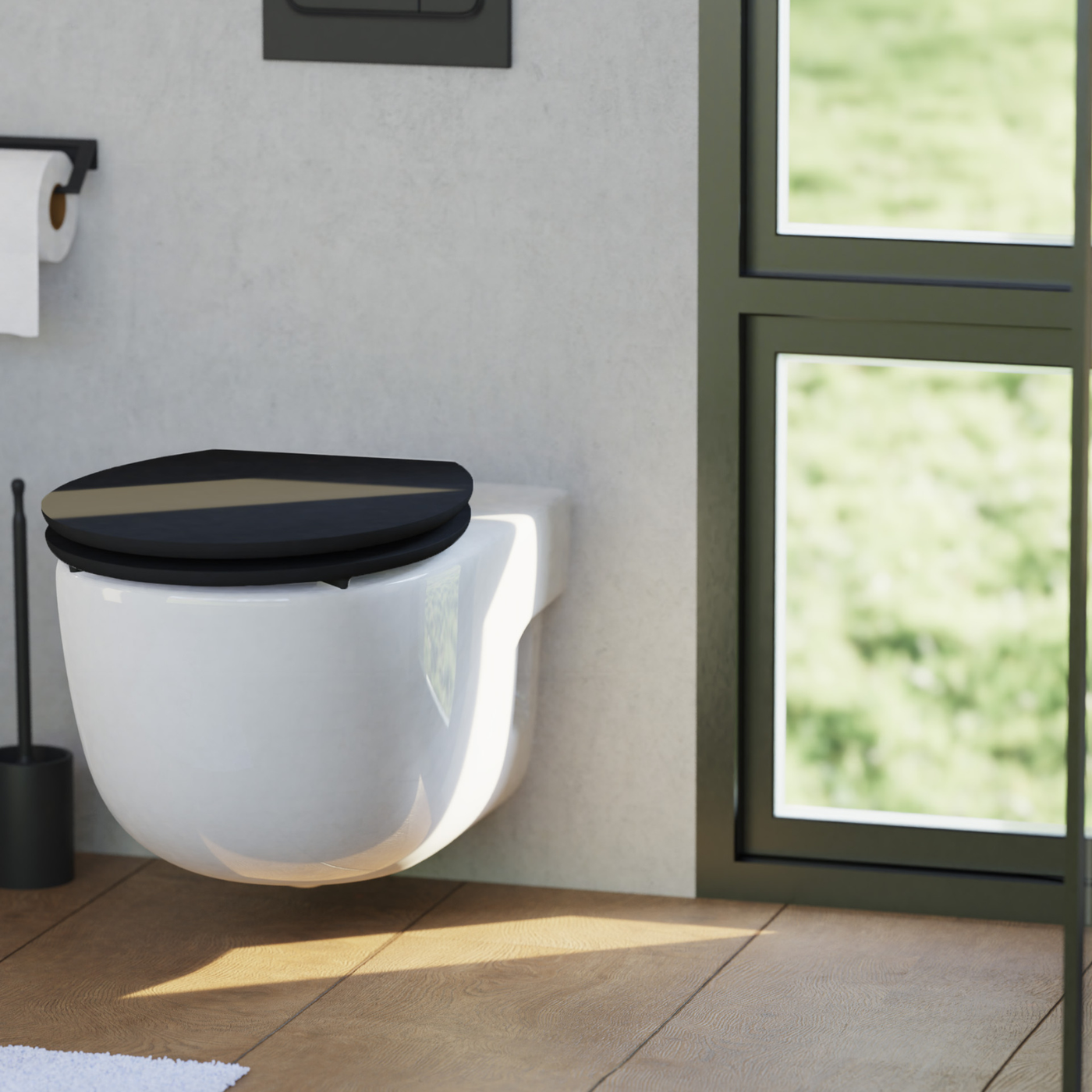 Abattant WC ovale en MDF noir avec frein de chute GAIA