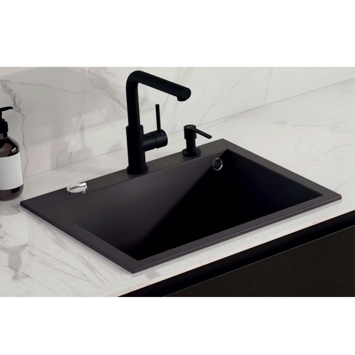 Distributeur savon cuisine encastrable Luisina inox revêtement PVD noir mat