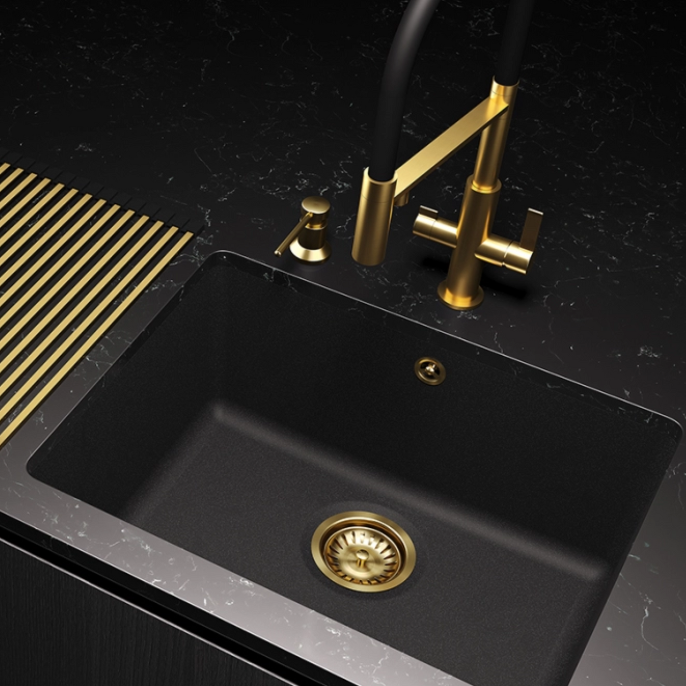 Distributeur savon cuisine encastrable Helika doré Gold